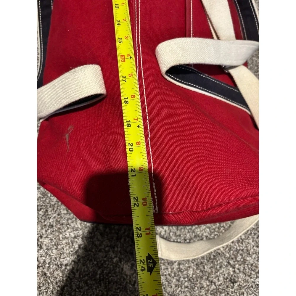 Lands End Duffel Bag Red Good Canvas Nautical Weekend Travel Carry On